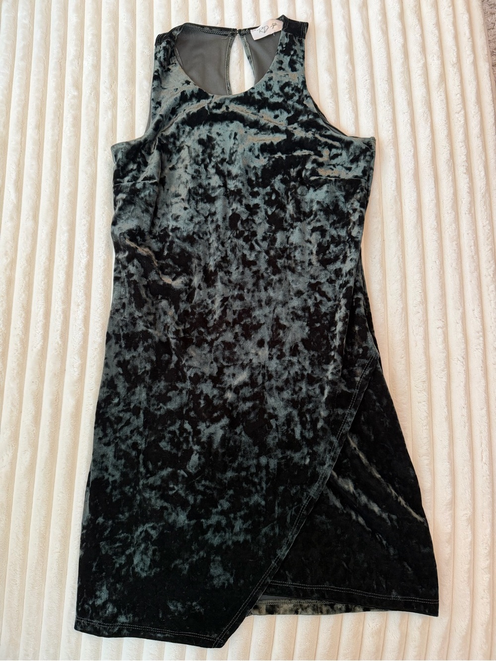 RD Style Crushed Velvet Mini Dress in Black-Grey. Small